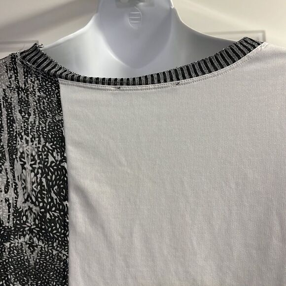 ZARA Asymmetrical Crewneck Short Sleeve Abstract Mix Material Hi/Low Blouse-Med - Picture 11 of 14